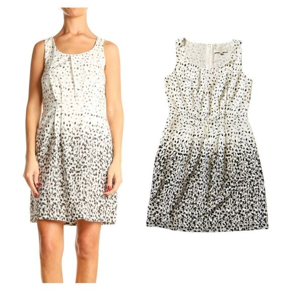 Loft Gray & White Abstract Geometric Speckled Day Dress Size 2 - Picture 1 of 17